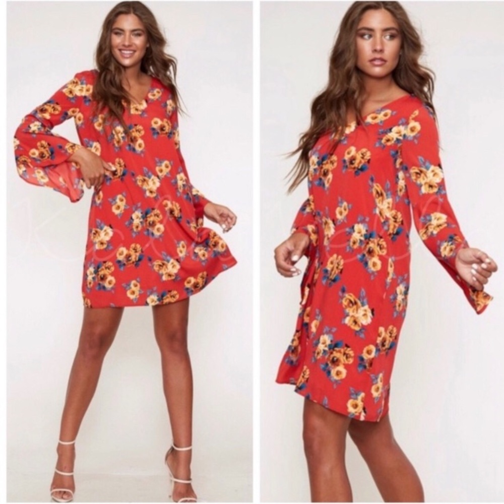Red rose floral BoHo dress
